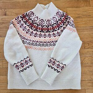 Cupcakes and Cashmere Women's Size Small White Fair Isle Mock Neck Sweater